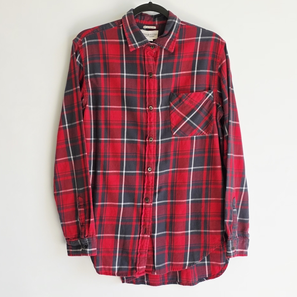Denim & Supply Ralph Lauren Cotton Red And Gray Plaid Boyfriend Shirt Size L
